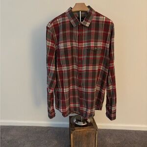 Calvin Klein Jeans Red and Gray Casual Button Down Shirt